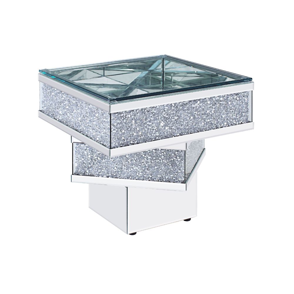 ACME Noralie Mirrored & Faux Diamonds End Table Model 81467
