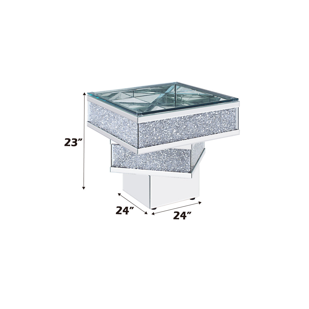 ACME Noralie Mirrored & Faux Diamonds End Table Model 81467
