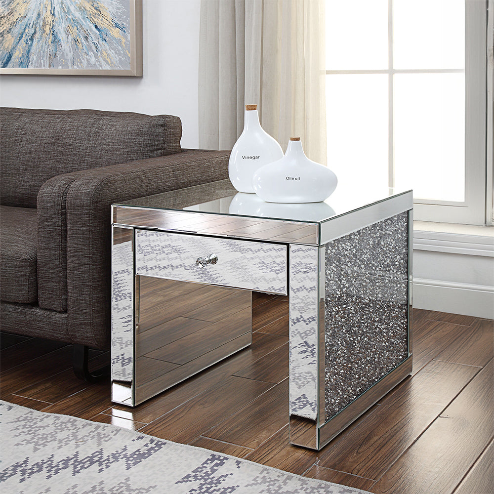 ACME Noralie Mirrored & Faux Diamonds End Table Model 81477