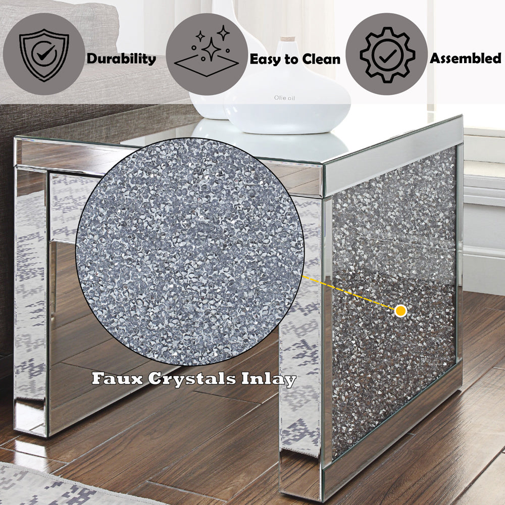 ACME Noralie Mirrored & Faux Diamonds End Table Model 81477