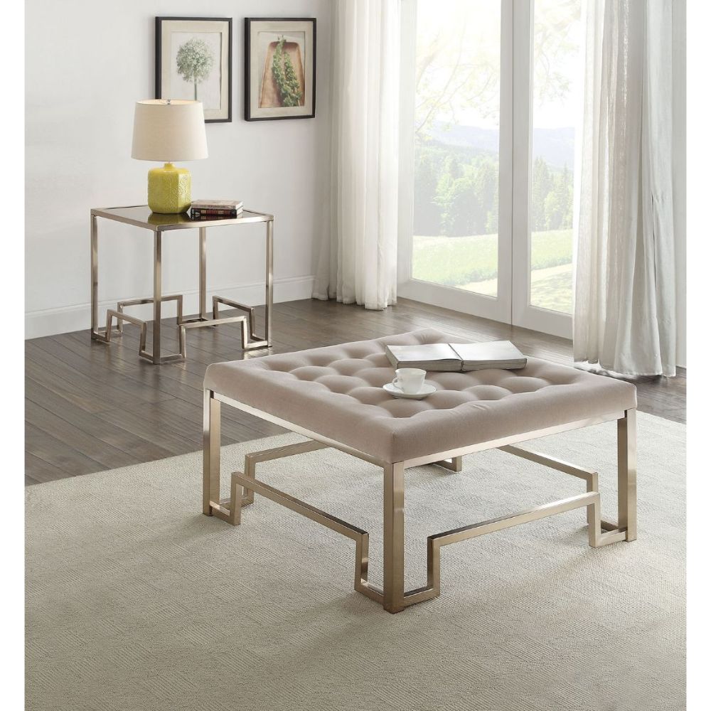 ACME Damien Fabric & Champagne Cocktail Ottoman Model 81625