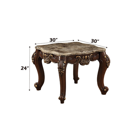 ACME Mehadi Natural Marble Top & Walnut End Table Model 81697