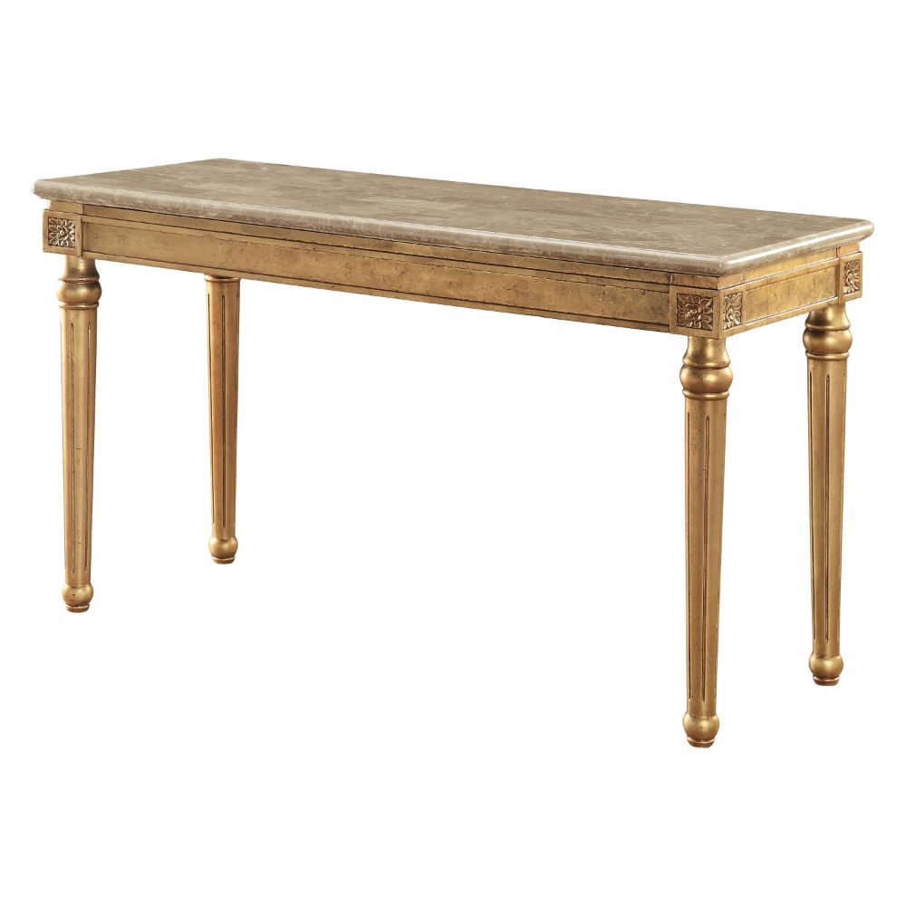 ACME Daesha Natural Marble Top & Antique Gold Sofa Table Model 81718