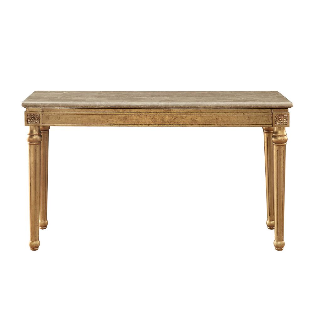 ACME Daesha Natural Marble Top & Antique Gold Sofa Table Model 81718