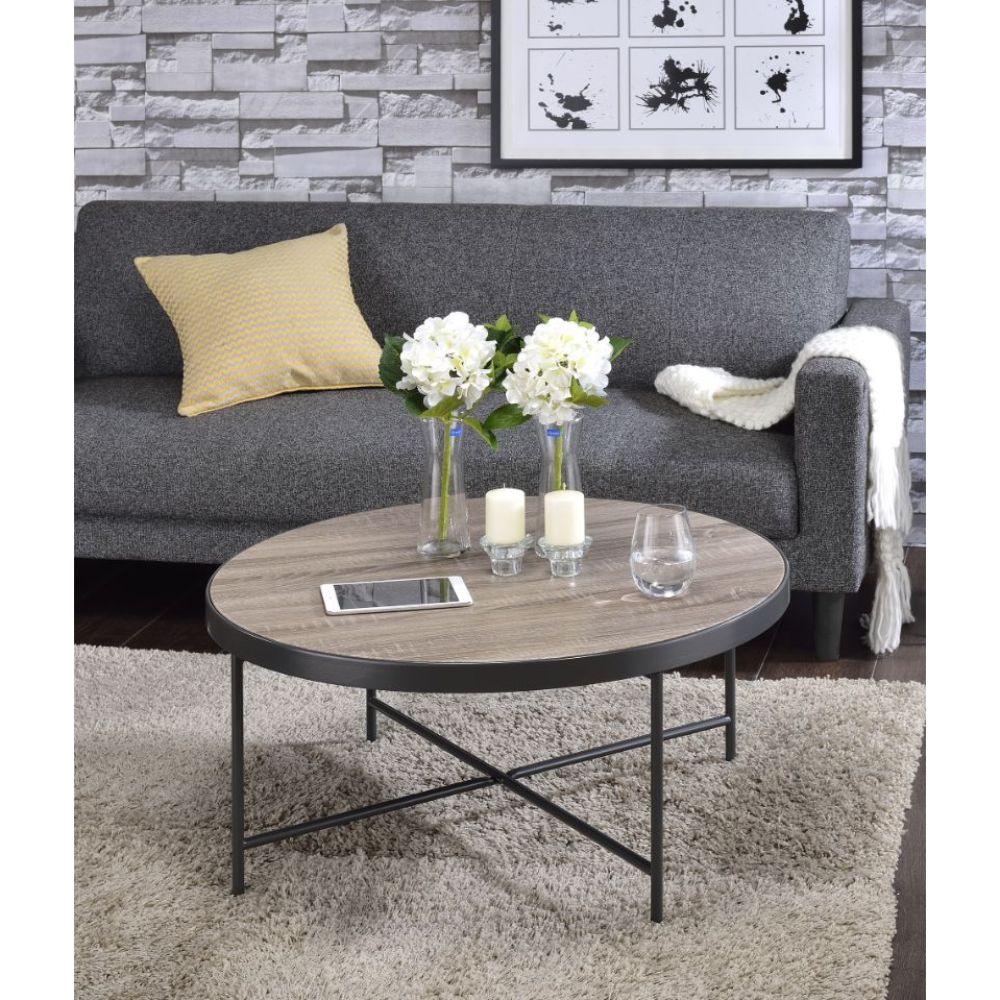 ACME Bage Weathered Gray Oak & Metal Coffee Table Model 81735