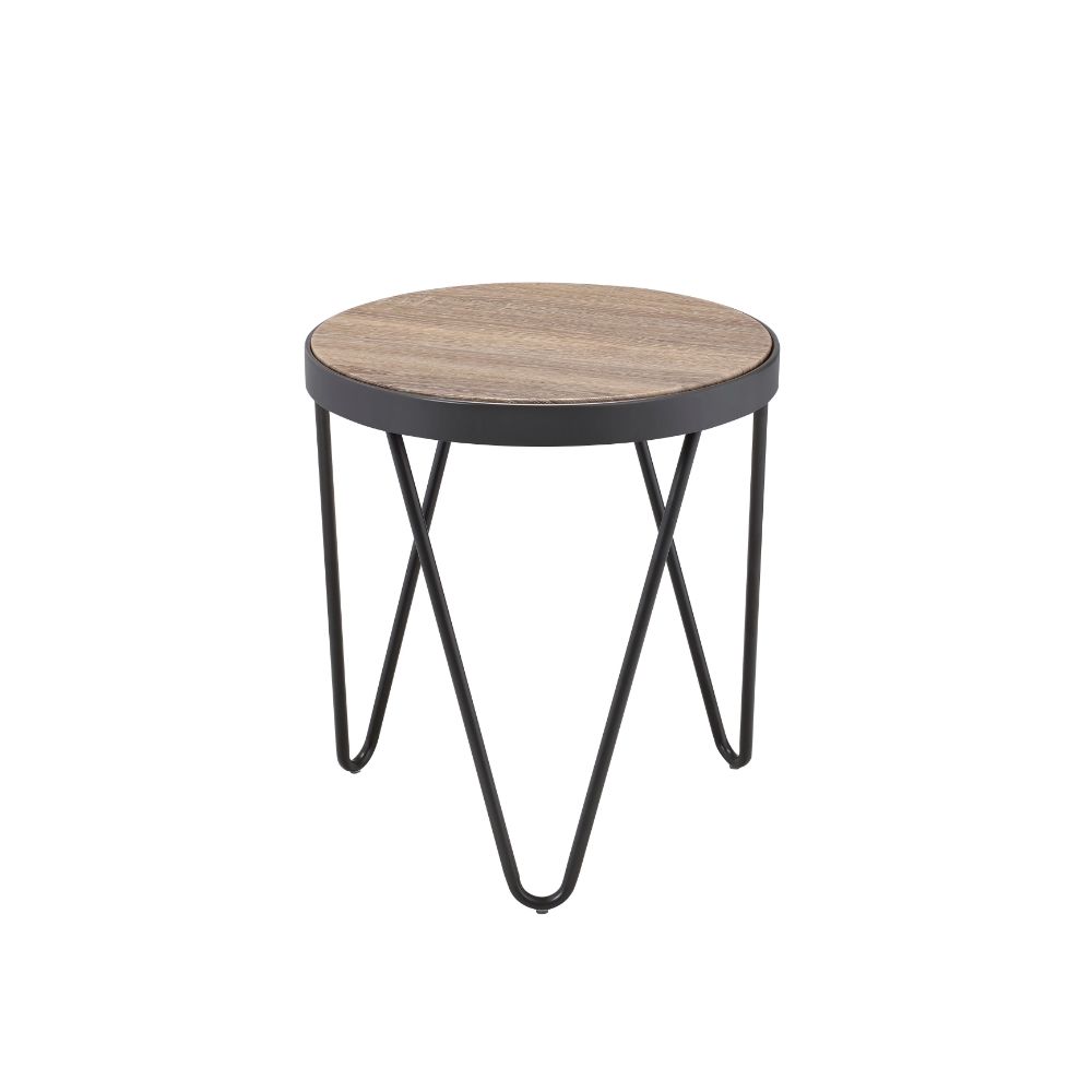 ACME Bage Weathered Gray Oak & Metal End Table Model 81737