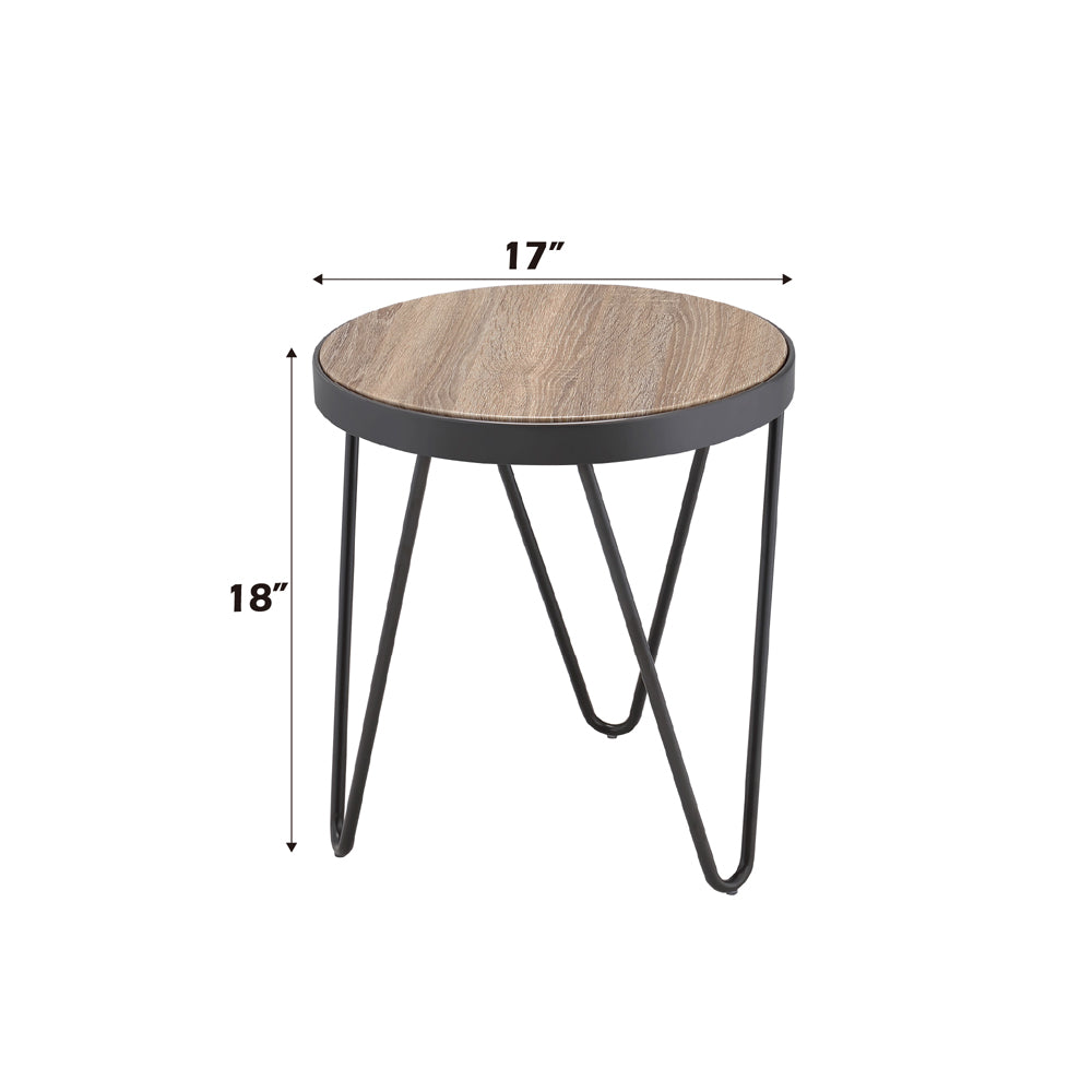 ACME Bage Weathered Gray Oak & Metal End Table Model 81737