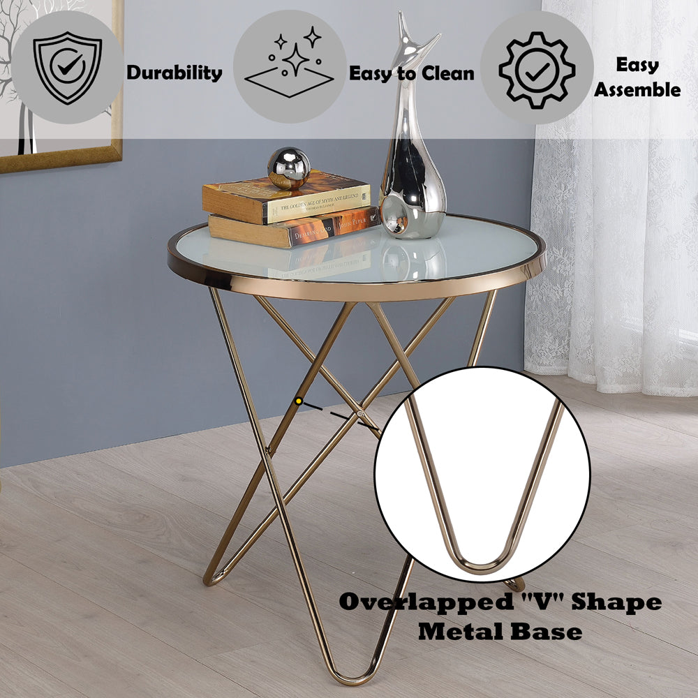 ACME Valora Champagne & Frosted Glass End Table Model 81827