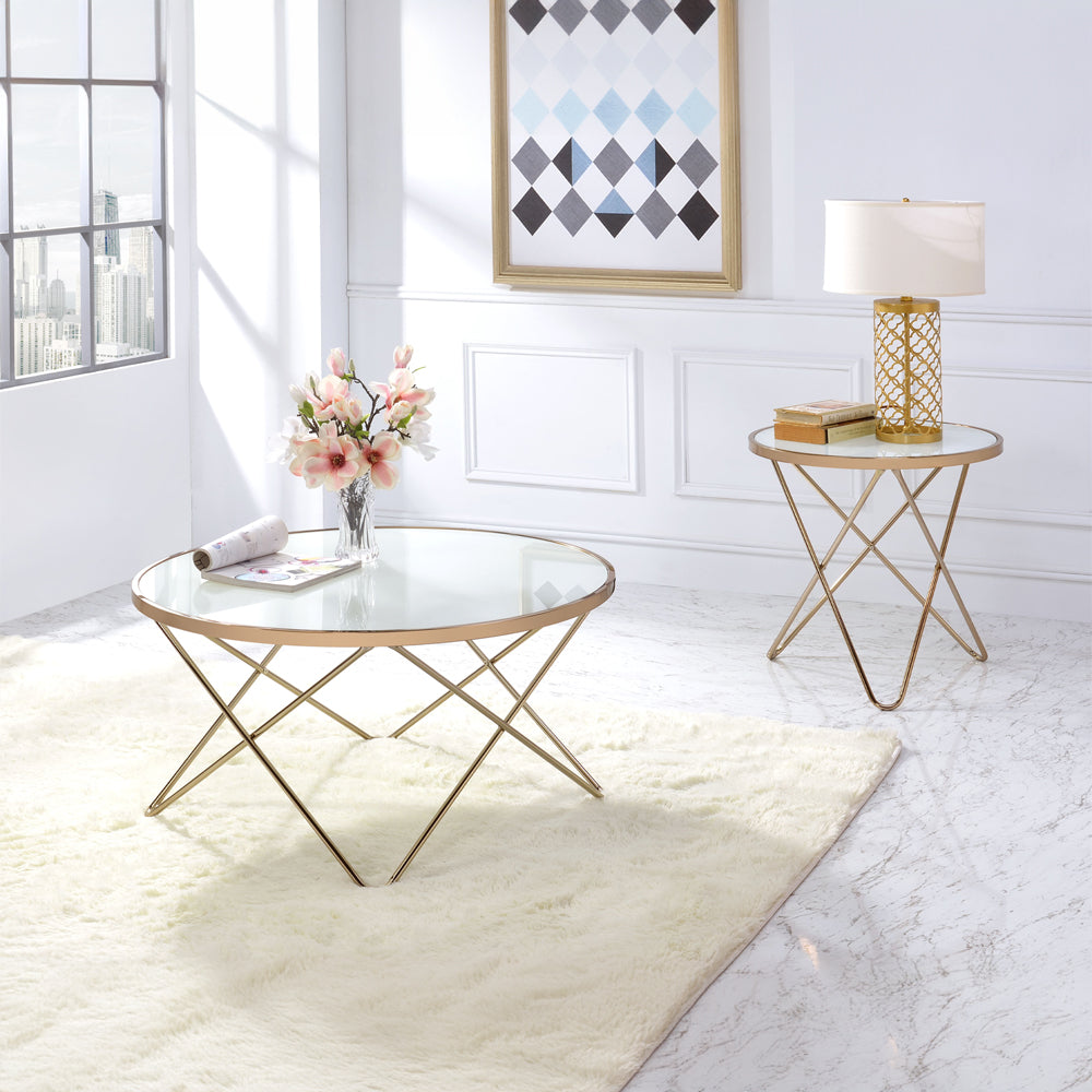 ACME Valora Champagne & Frosted Glass End Table Model 81827