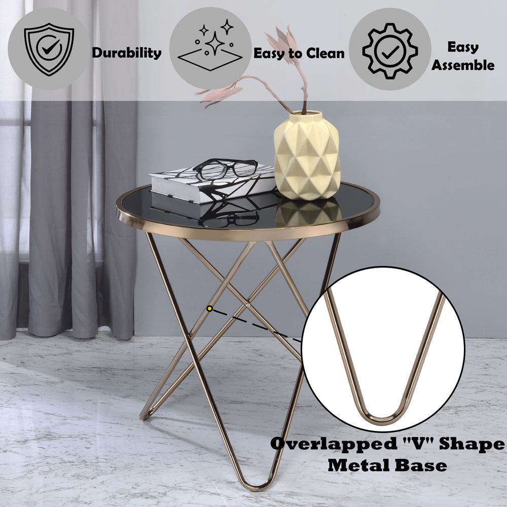 ACME Valora Champagne & Black Glass End Table Model 81832