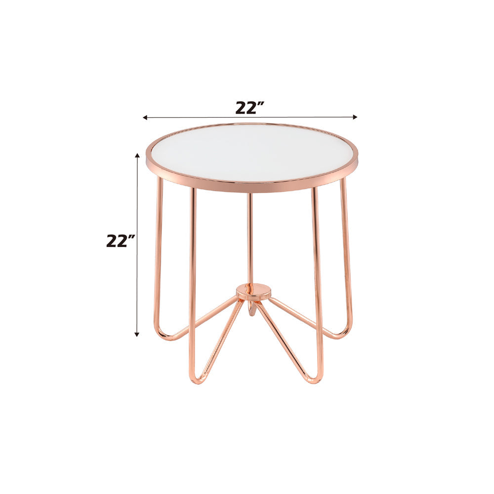 ACME Alivia Rose Gold & Frosted Glass End Table Model 81837