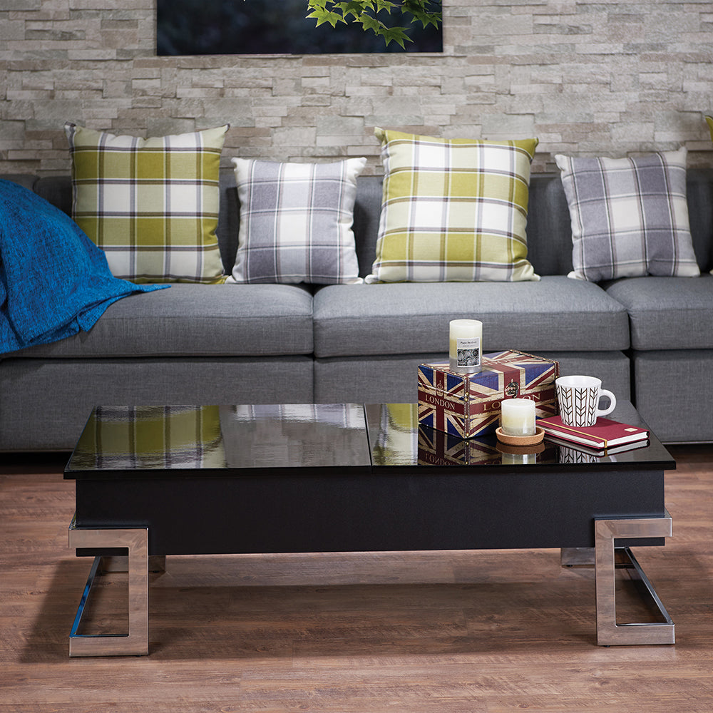 ACME Calnan Black High Gloss & Chrome Coffee Table with Lift Top Model 81855