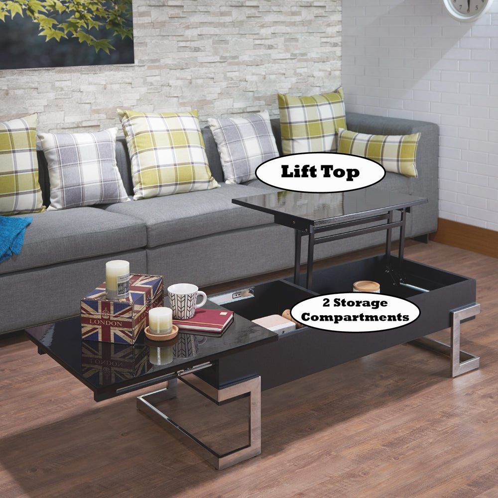 ACME Calnan Black High Gloss & Chrome Coffee Table with Lift Top Model 81855