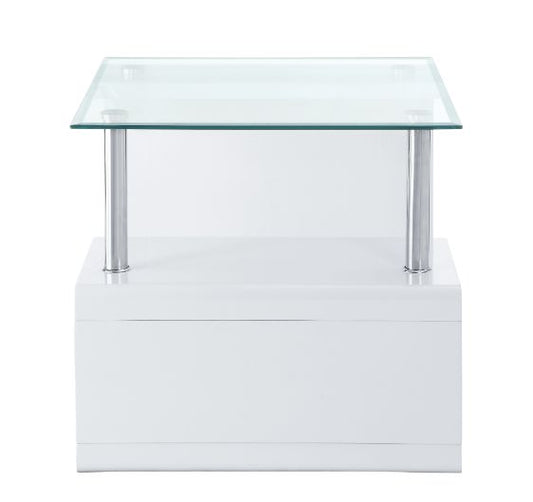 ACME Nevaeh Clear Glass & White High Gloss End Table Model 82362