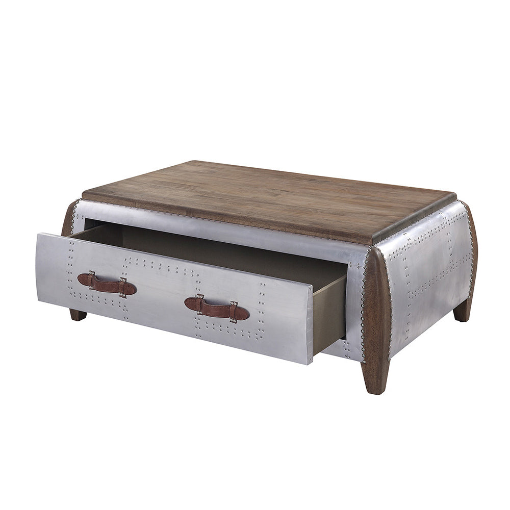 ACME Brancaster Antique Oak & Aluminum Coffee Table Model 82855