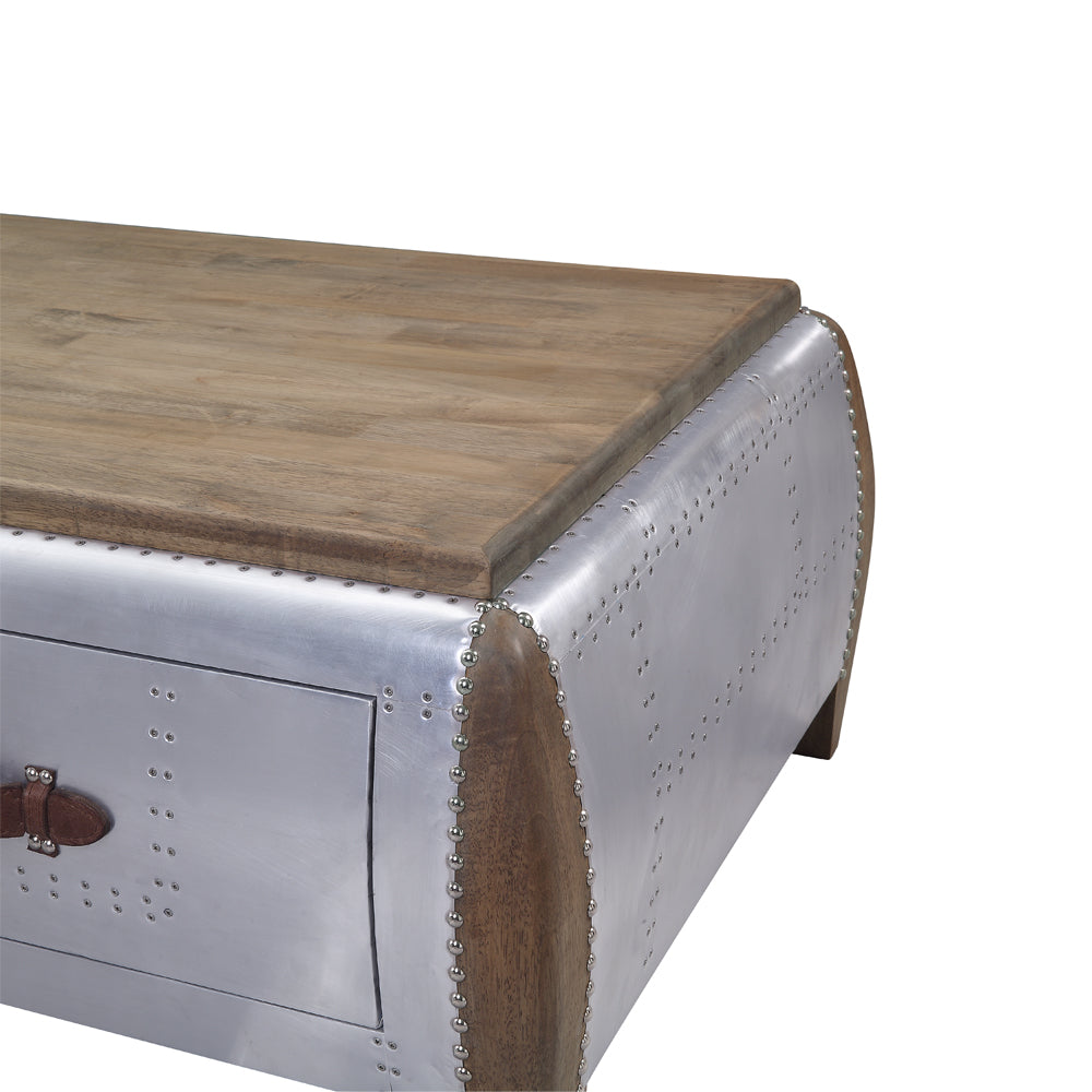 ACME Brancaster Antique Oak & Aluminum Coffee Table Model 82855