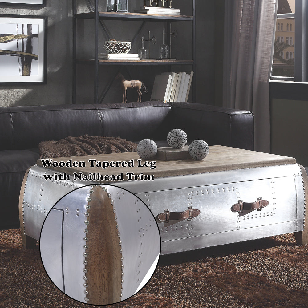 ACME Brancaster Antique Oak & Aluminum Coffee Table Model 82855