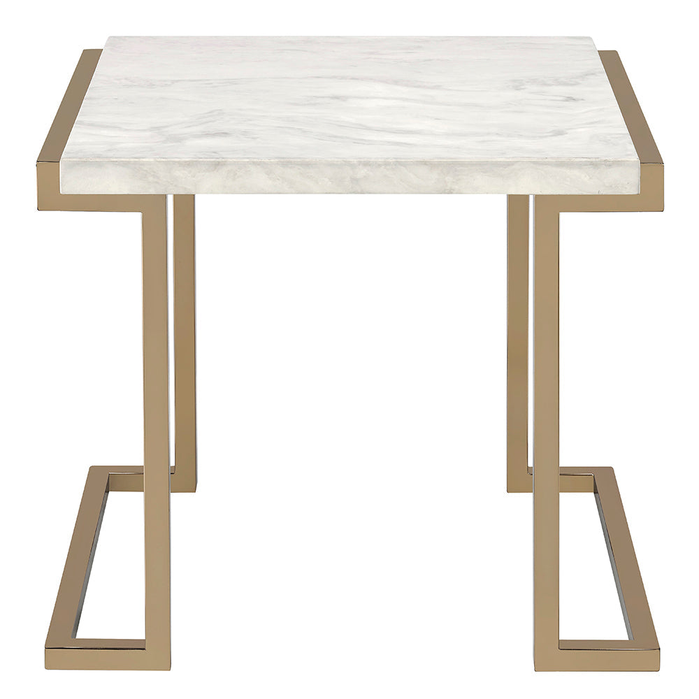 ACME Boice II Engineered Stone Top & Champagne End Table Model 82872