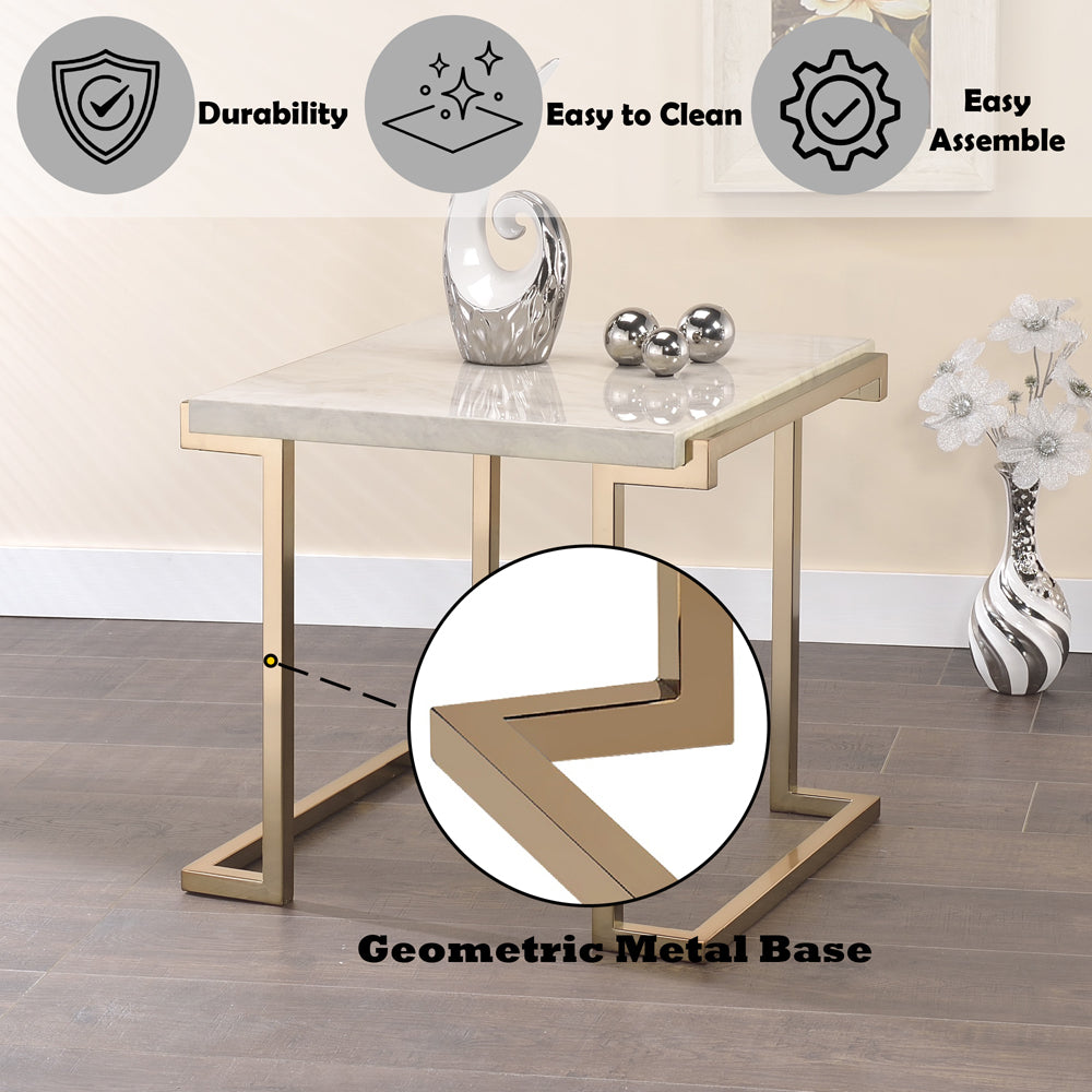 ACME Boice II Engineered Stone Top & Champagne End Table Model 82872