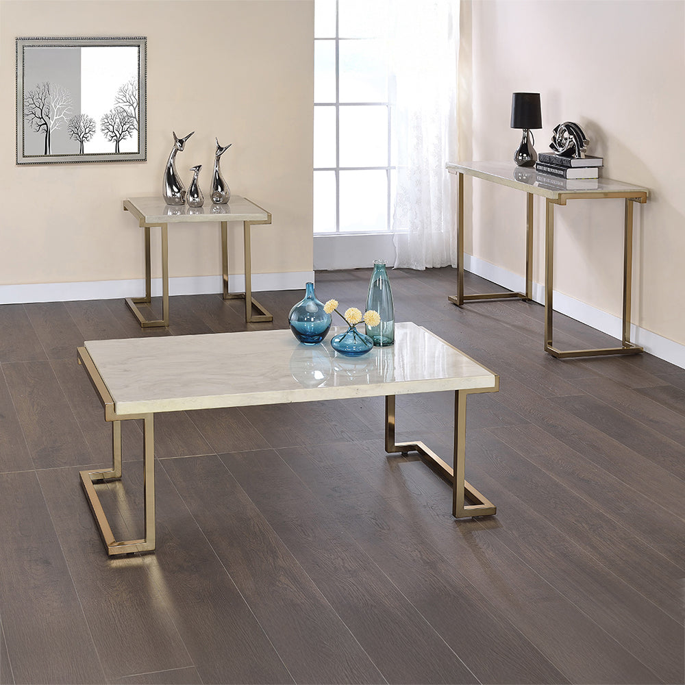 ACME Boice II Engineered Stone Top & Champagne Sofa Table Model 82873
