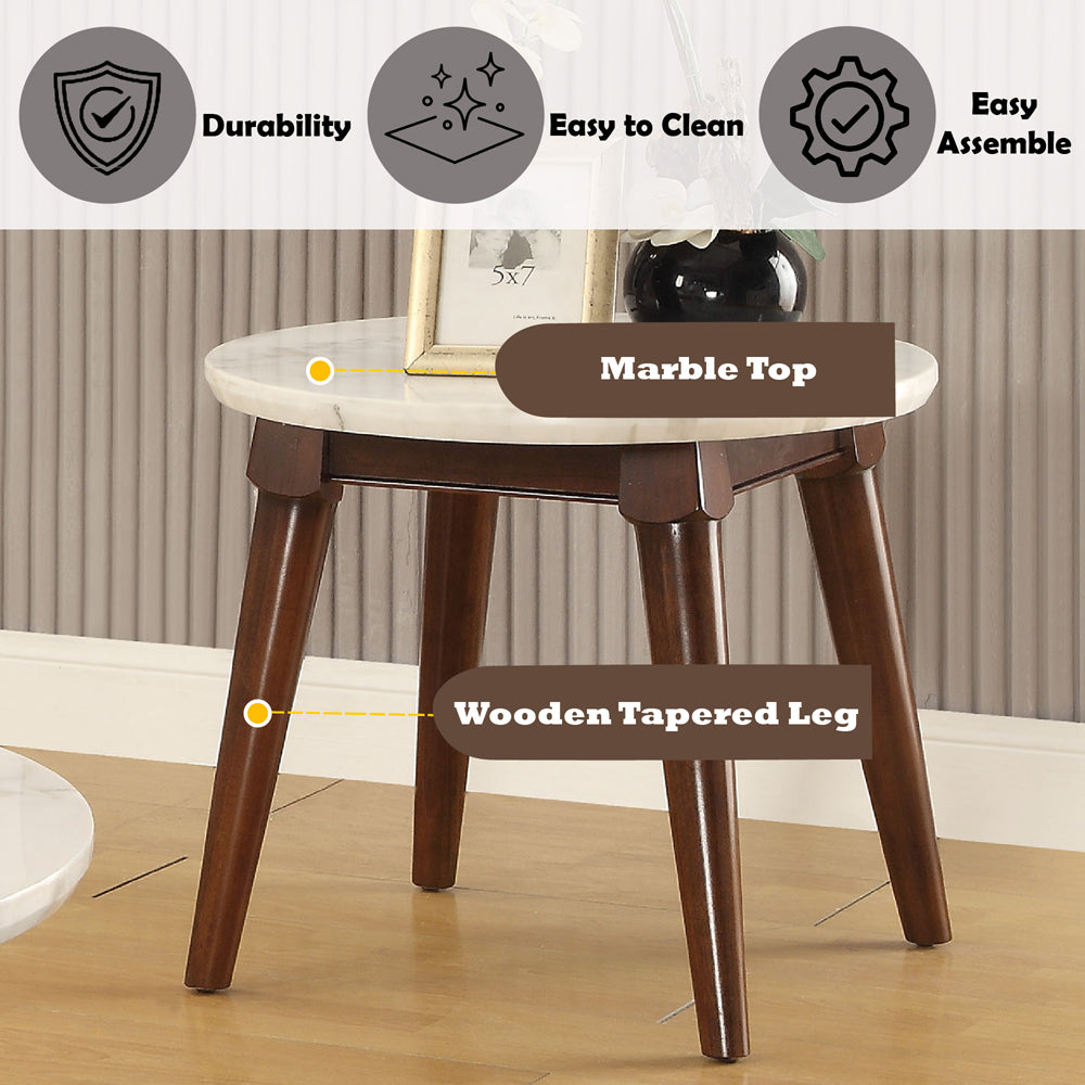 ACME Gasha White Natural Marble Top & Walnut End Table Model 82892