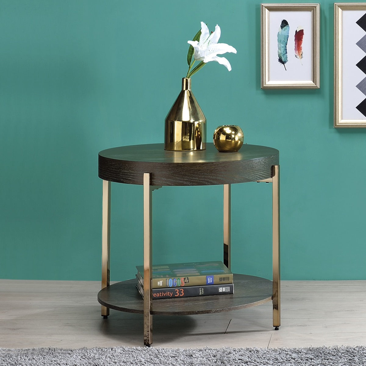 ACME Weyton Light Brown & Champagne End Table Model 82957