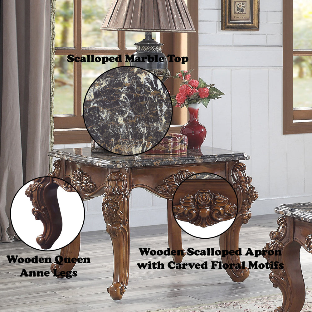 ACME Forsythia Natural Marble Top & Walnut End Table Model 83072