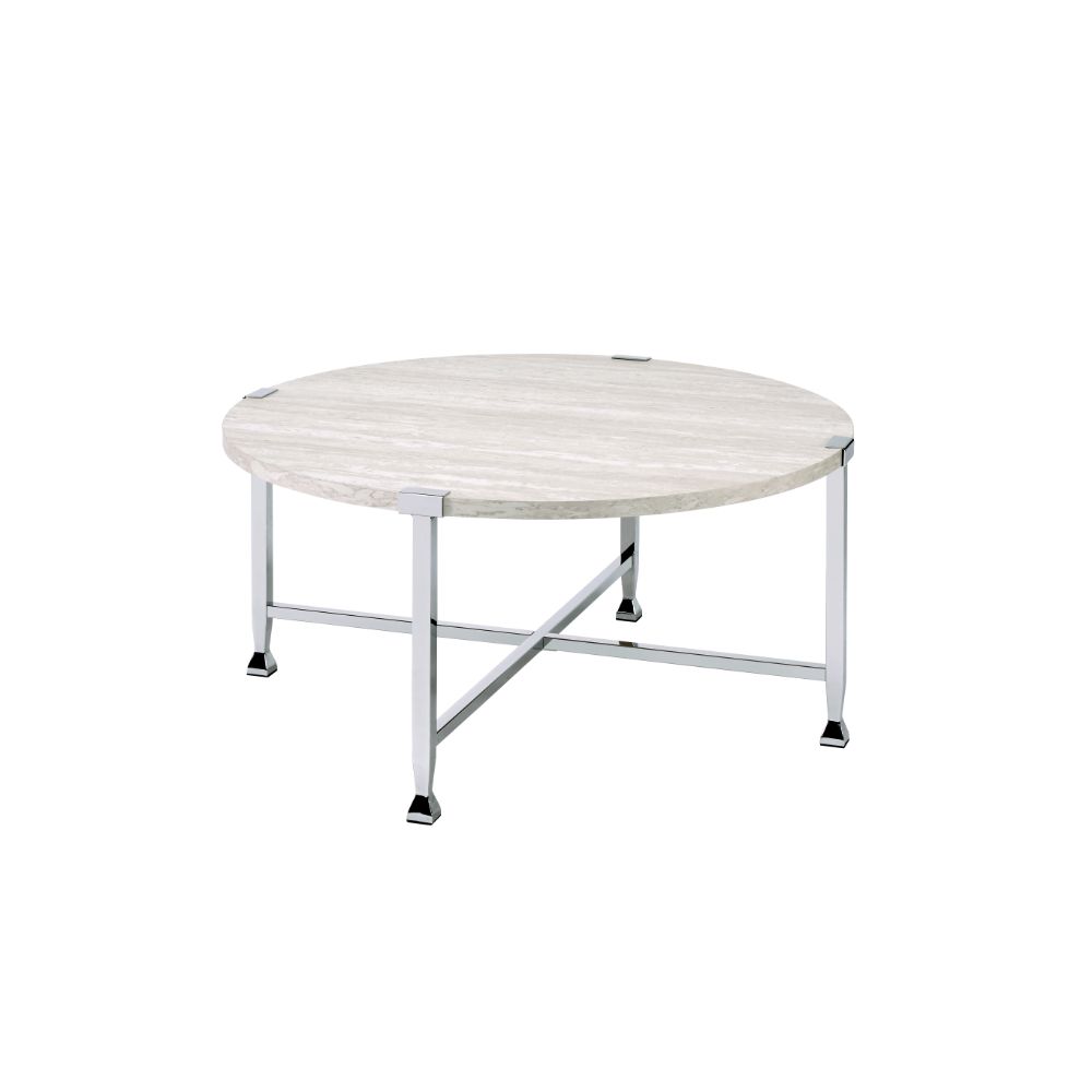 ACME Brecon White Oak & Chrome Coffee Table Model 83210