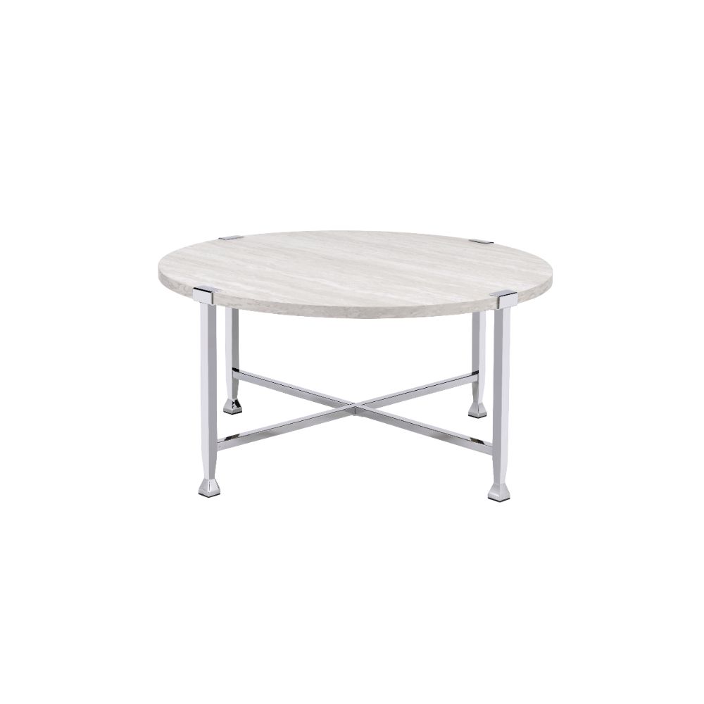 ACME Brecon White Oak & Chrome Coffee Table Model 83210