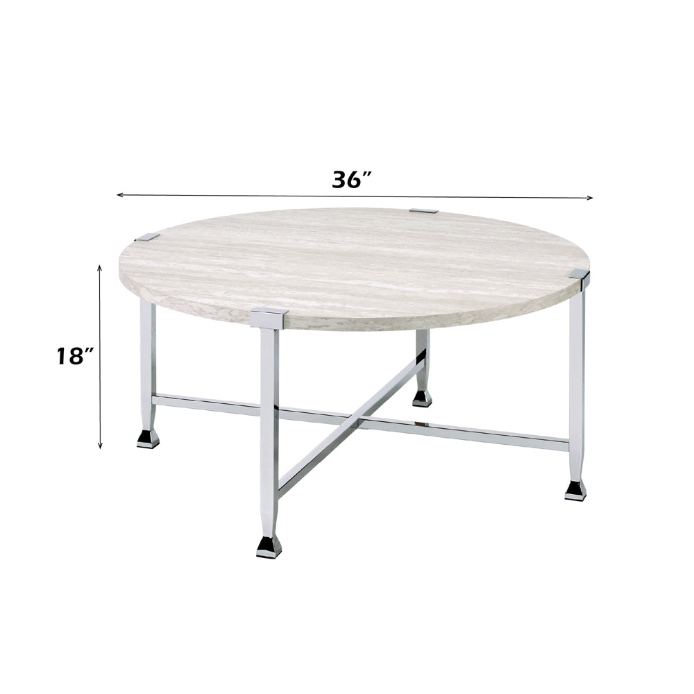 ACME Brecon White Oak & Chrome Coffee Table Model 83210