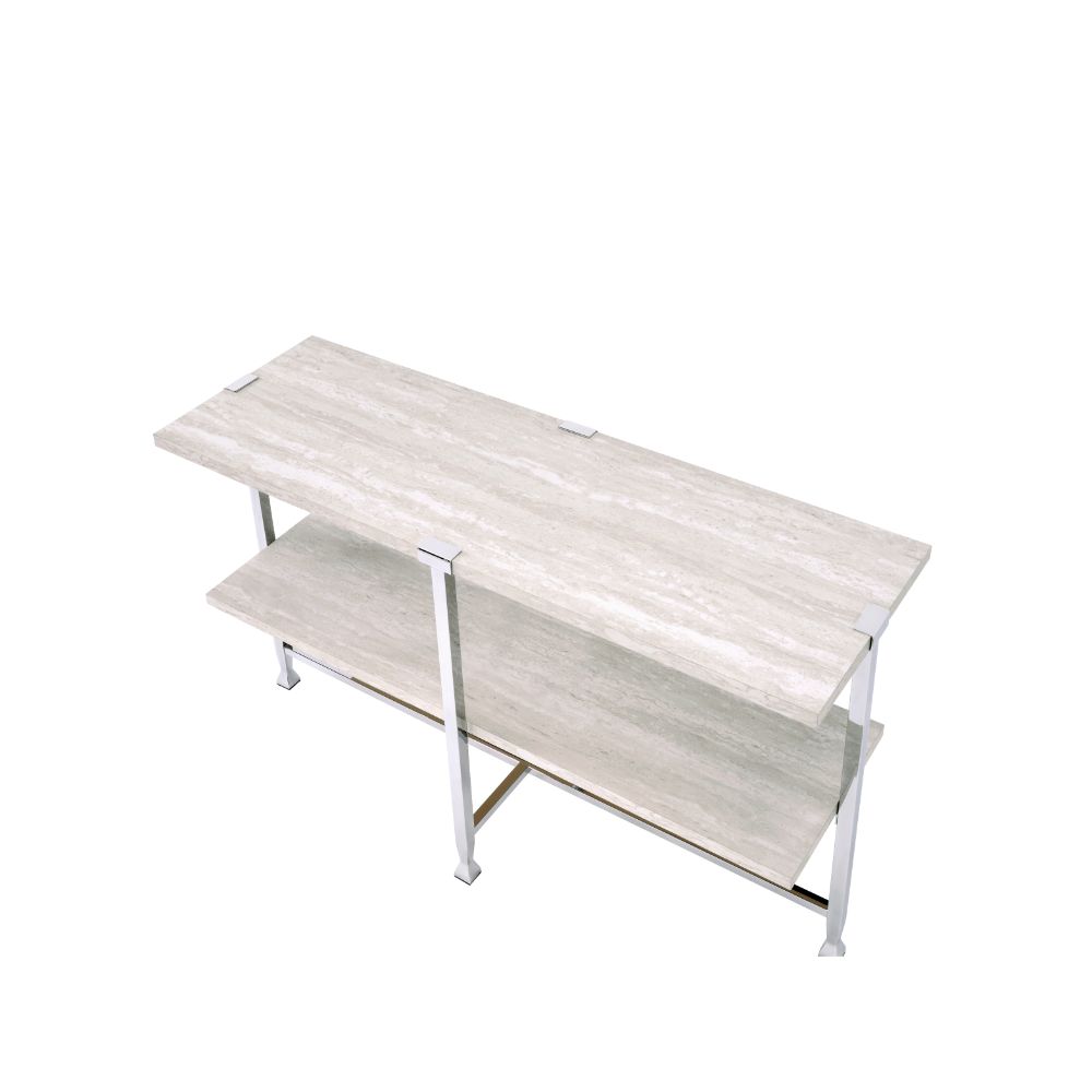 ACME Brecon White Oak & Chrome Sofa Table Model 83213