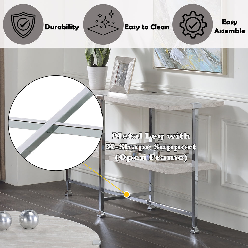 ACME Brecon White Oak & Chrome Sofa Table Model 83213