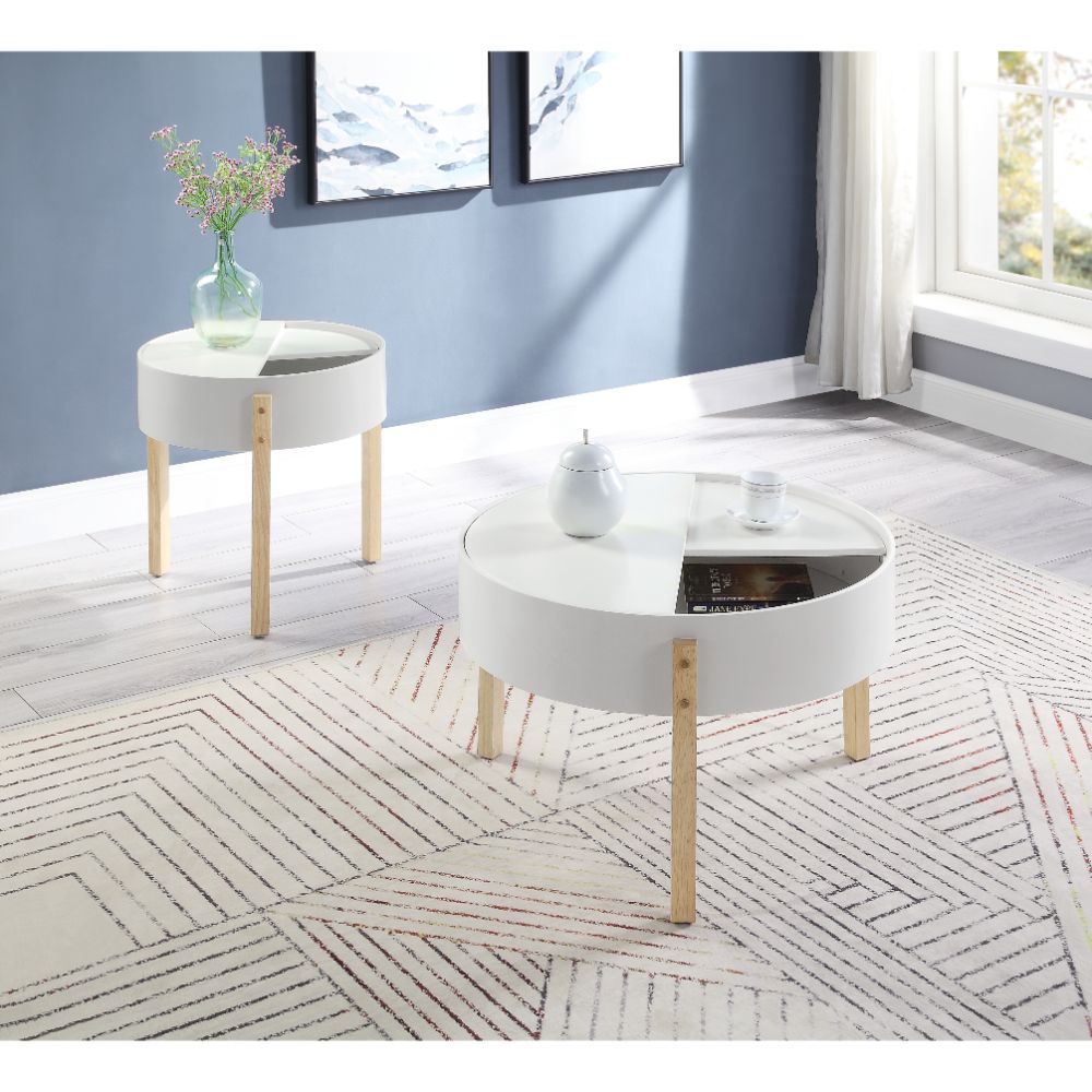 ACME Bodfish White & Natural Coffee Table Model 83215