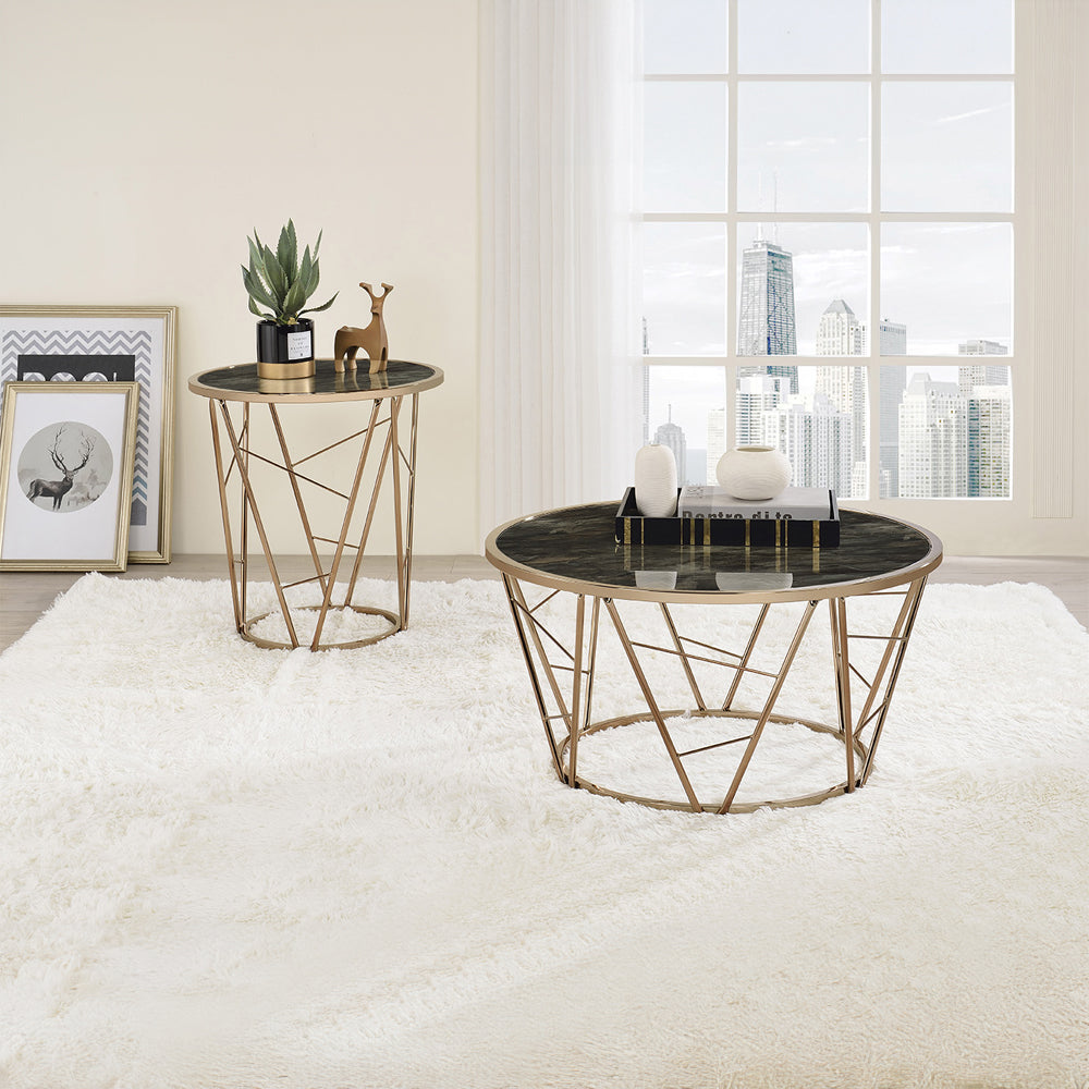 ACME Cicatrix Black Engineered Stone & Champagne Coffee Table Model 83300