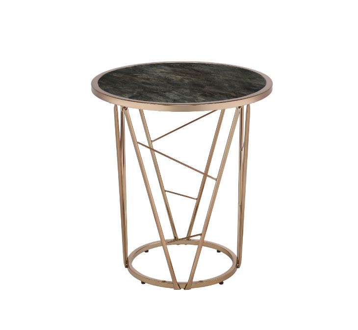 ACME Cicatrix Black Engineered Stone & Champagne End Table Model 83302