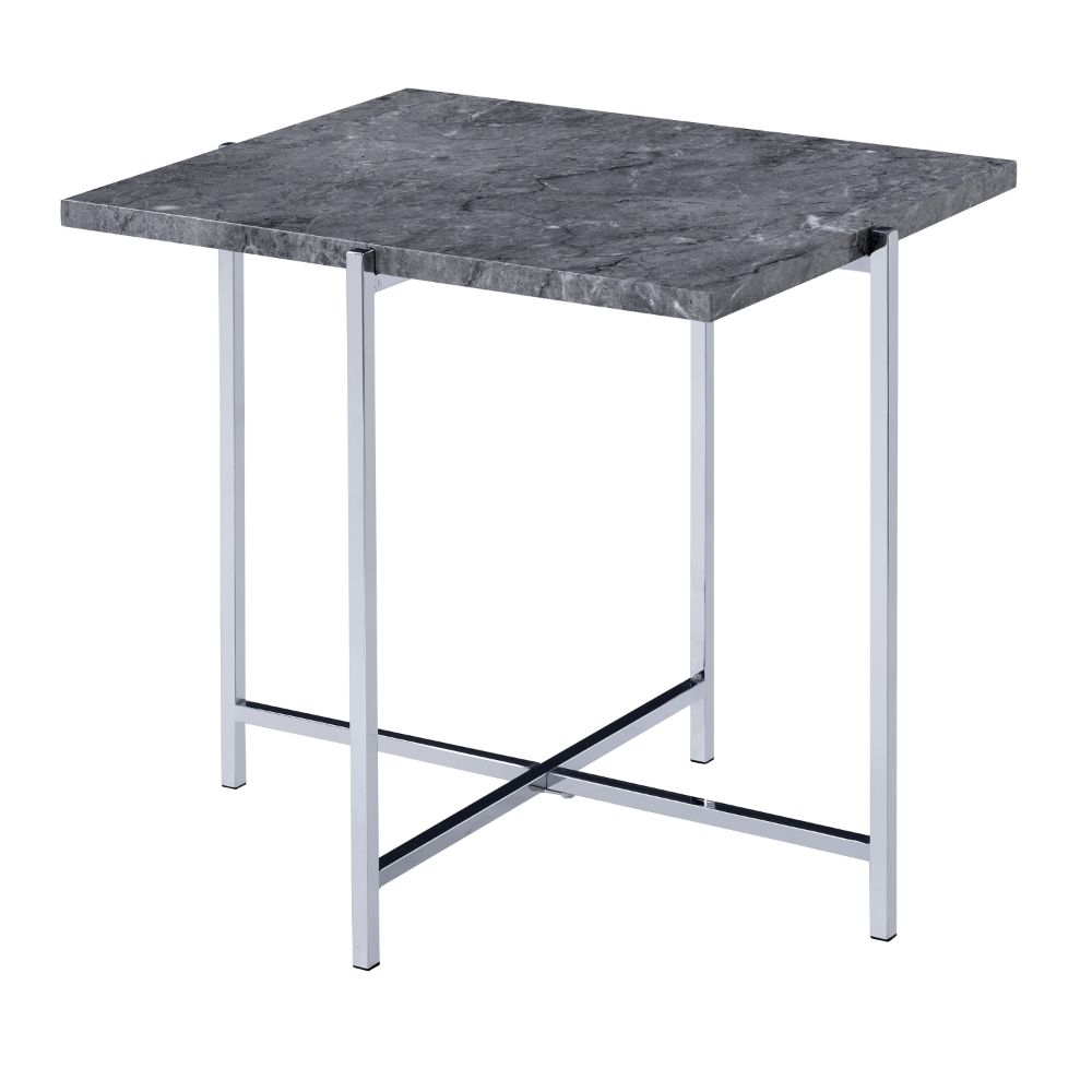 ACME Adelae Engineered Stone Top & Chrome End Table Model 83937