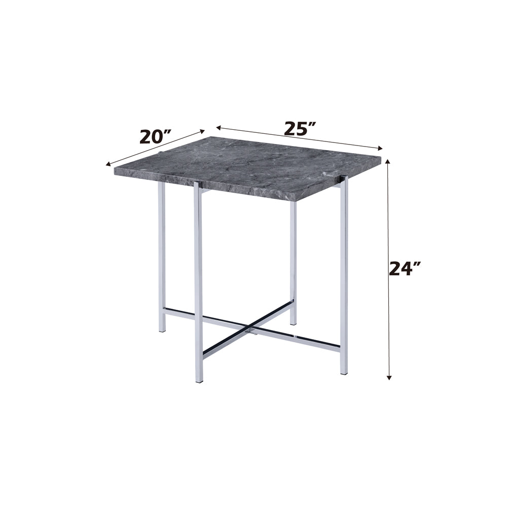ACME Adelae Engineered Stone Top & Chrome End Table Model 83937