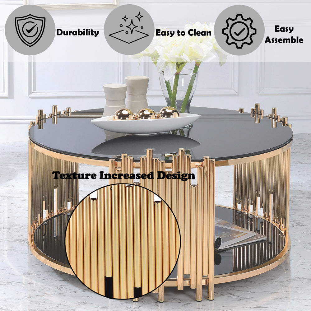 ACME Tanquin Gold & Black Glass Coffee Table Model 84490