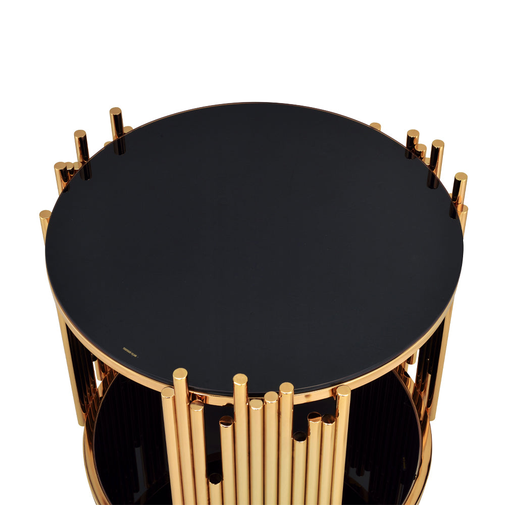 ACME Tanquin Gold & Black Glass End Table Model 84492