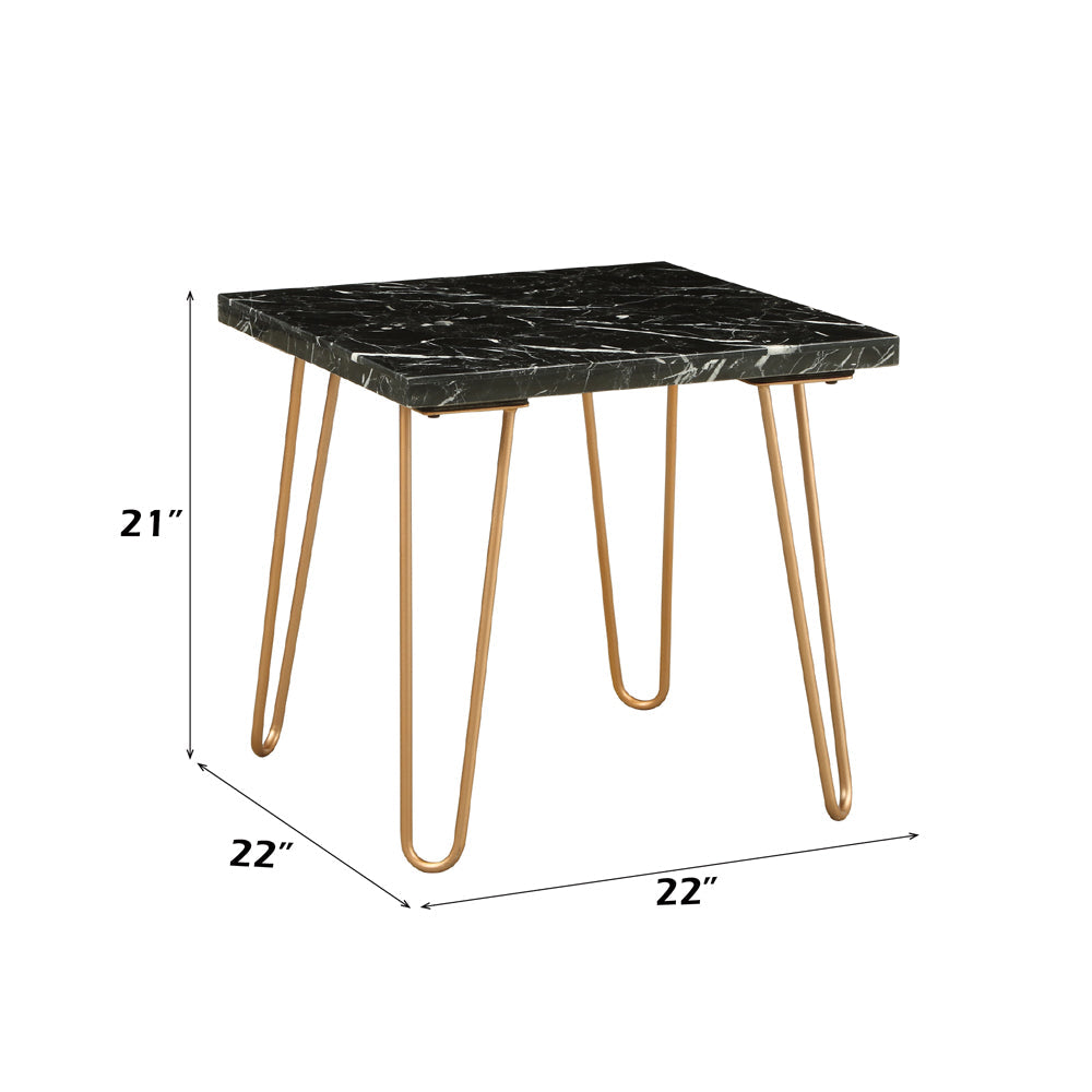 ACME Telestis Black Natural Marble Top & Gold End Table Model 84507