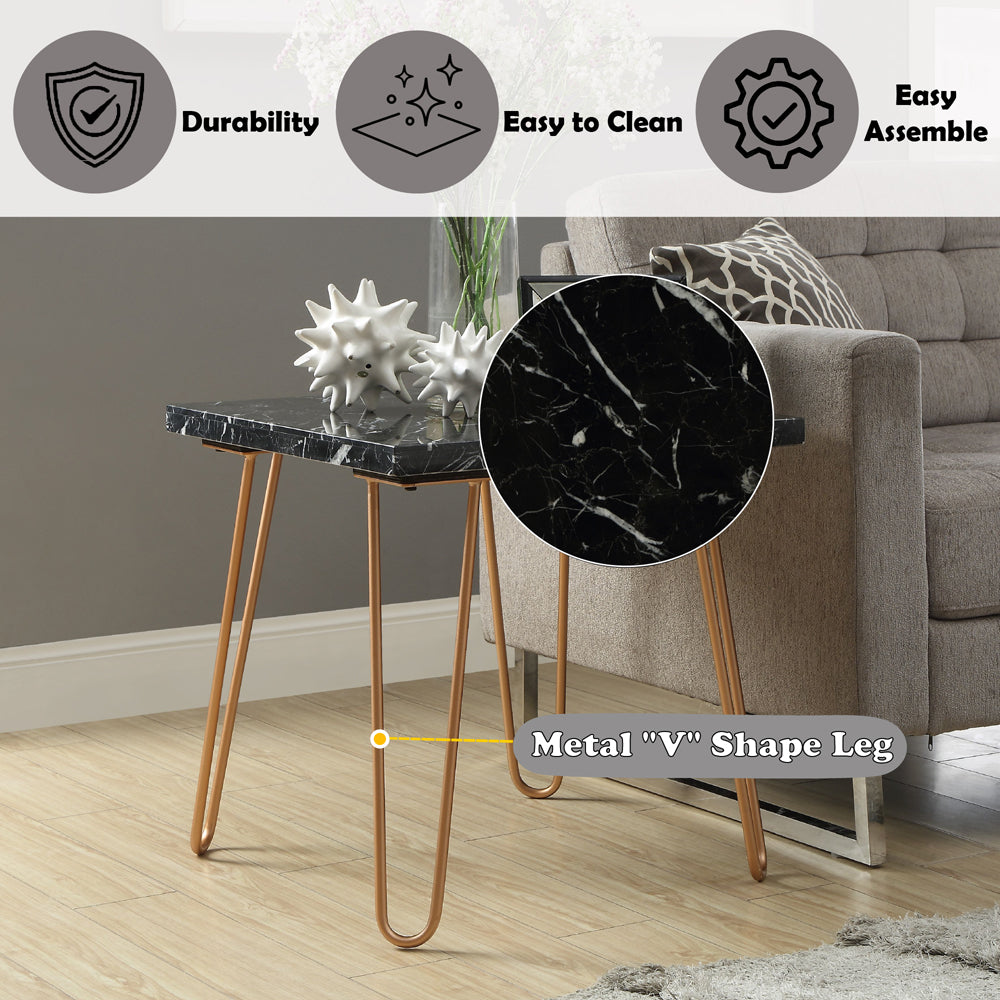 ACME Telestis Black Natural Marble Top & Gold End Table Model 84507