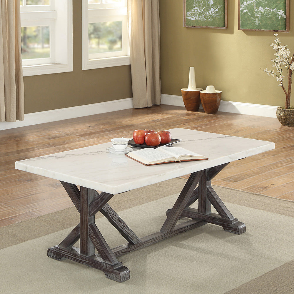 ACME Romina White Natural Marble Top & Weathered Espresso Coffee Table Model 84545