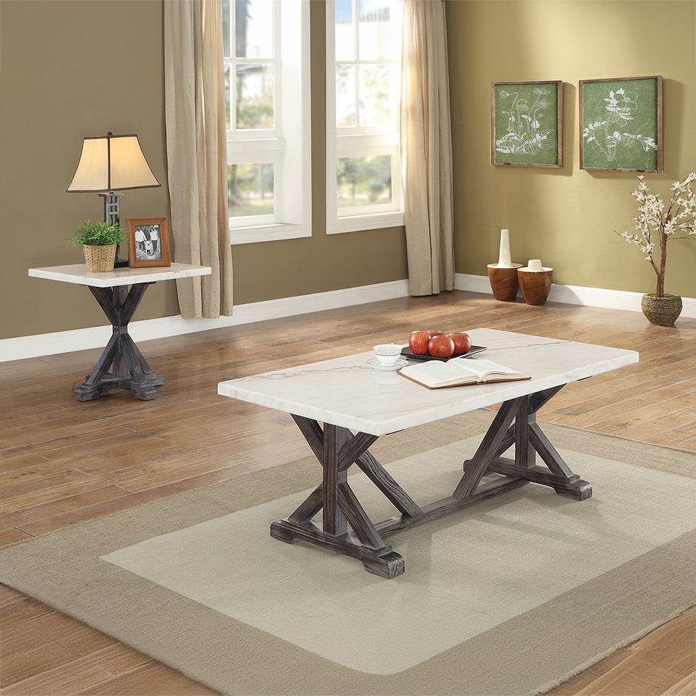 ACME Romina White Natural Marble Top & Weathered Espresso Coffee Table Model 84545