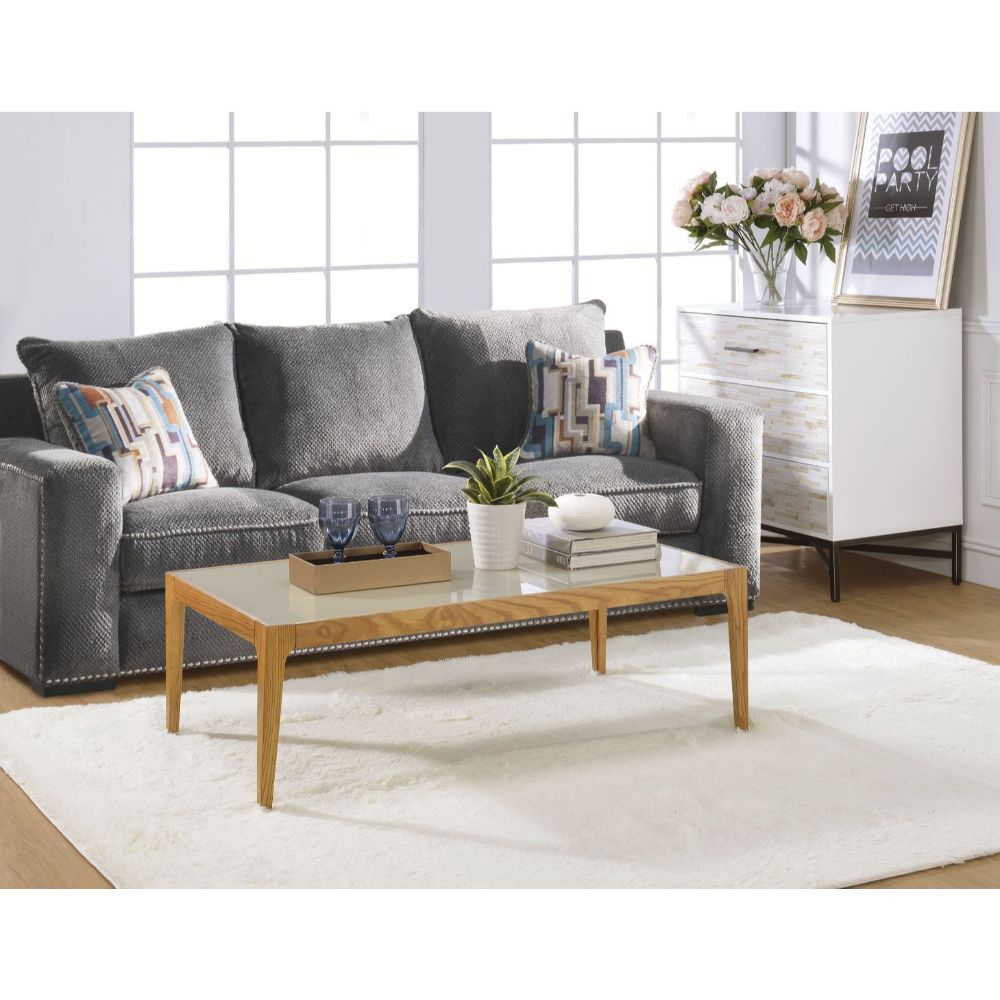 ACME Gwynn Natural & Frosted Glass Coffee Table Model 84665