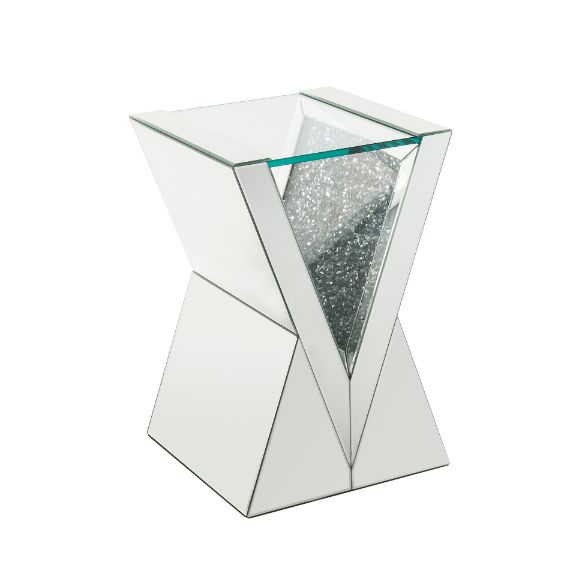 ACME Noralie Clear Glass Mirrored & Faux Diamonds End Table Model 84727