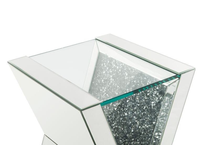 ACME Noralie Clear Glass Mirrored & Faux Diamonds End Table Model 84727