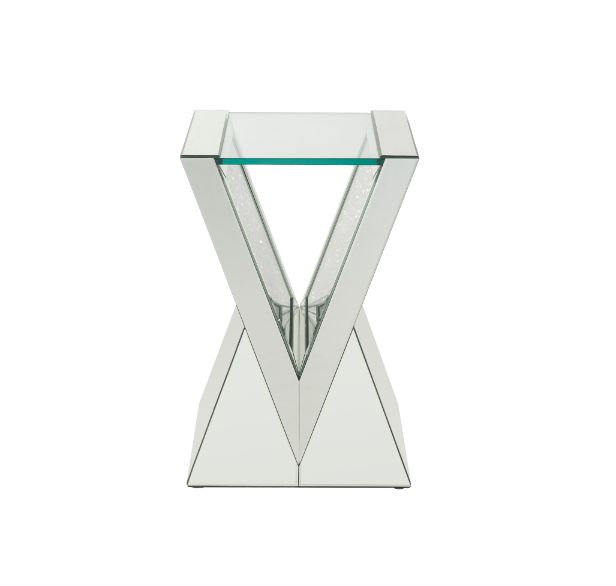 ACME Noralie Clear Glass Mirrored & Faux Diamonds End Table Model 84727