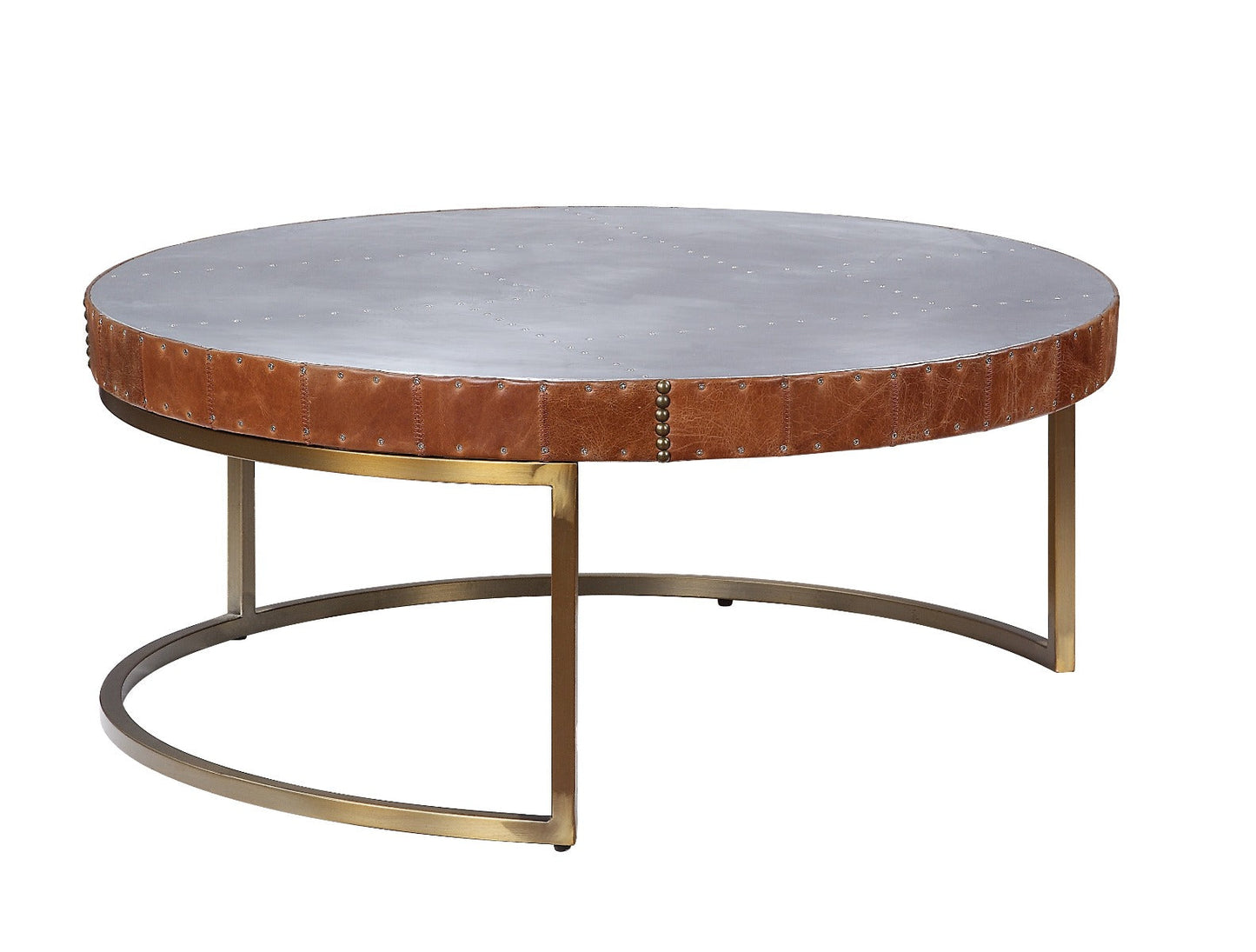 ACME Tamas Aluminum & Cocoa Top Grain Leather Coffee Table Model 84885