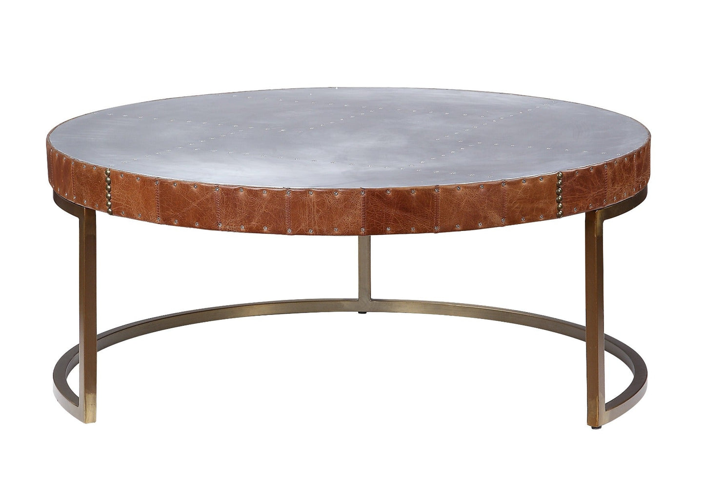 ACME Tamas Aluminum & Cocoa Top Grain Leather Coffee Table Model 84885