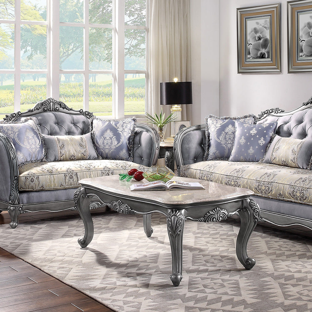 ACME Ariadne Natural Marble Top & Platinum Coffee Table Model 85345